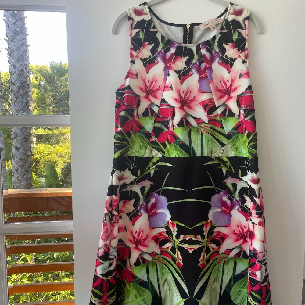 Philosophy Republic Clothing Pink and Green Sleeveless Floral Dress, Size L‎